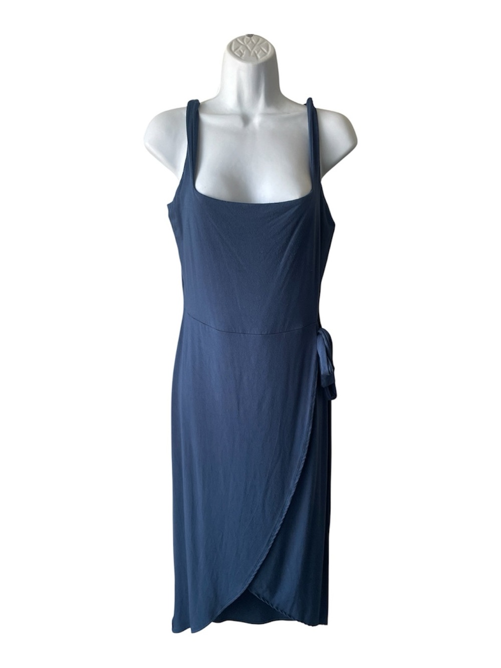 See You Monday Navy Wrap Midi Dress with Side Tie